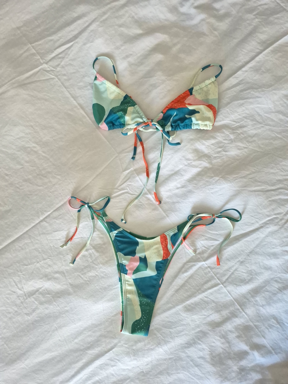 Zaful Teal Green Blue & Pink Abstract Tie Bikini